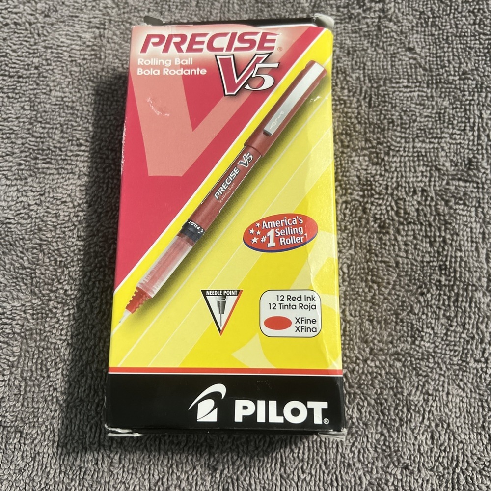 Pilot® Precise™ V5 Liquid Ink Rollerball Pens, Red Barrel Red Ink Pack Of 9 NOS